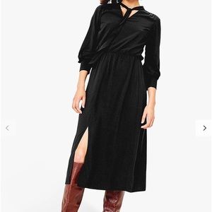 Black long sleeve midi dress with bow detail